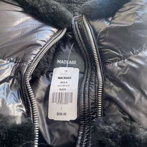 Black puffer Mackage jacket.